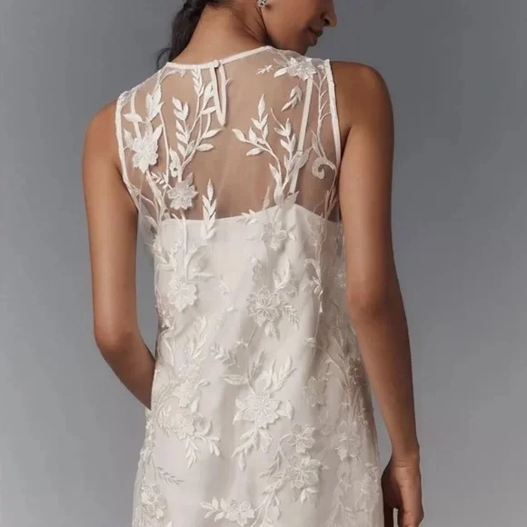 NWT ANTHROPOLOGIE Flat White Sheer Embroidered Mini Dress NWT Size M - Picture 5 of 11
